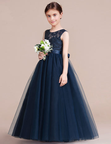 Kids Lace Tulle Navy Blue Party Dress GACH053