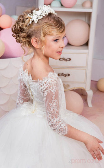 Trendy White Half Sleeve Kids Prom Gown GCH0163