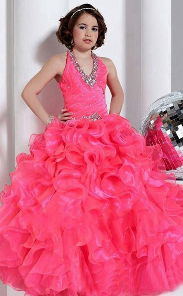 childrens pink prom dresses Little Girls Prom Dresses 3D Floral Pink Princess Dress 66662K for kid Viniodress