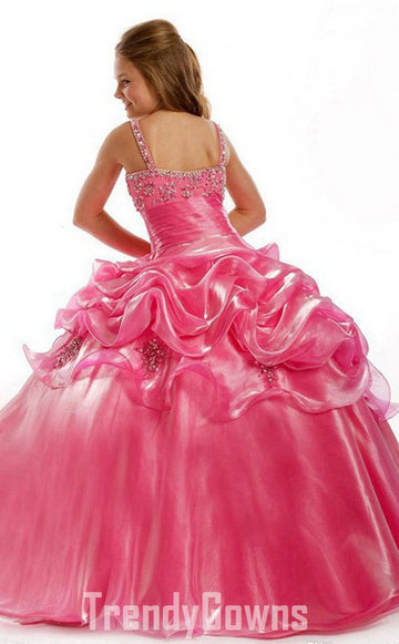 Trendy Kids Organza Straps Beading Puffy Ball Prom Gown GCH0167