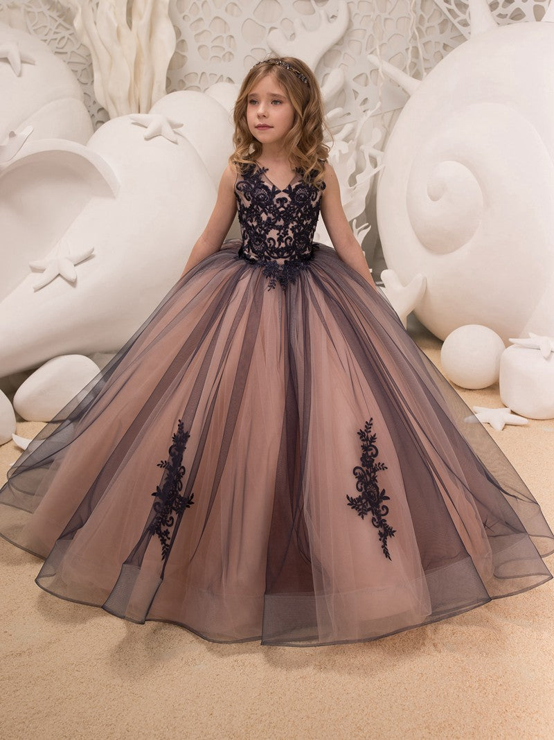 Kids Lace Tulle Navy Blue Party Dress GACH053 main image 1