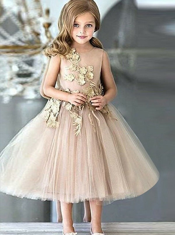 Champagne Tea-length Kids Party Dress GACH001 Champagne Tea-length Kids Party Dress GACH001