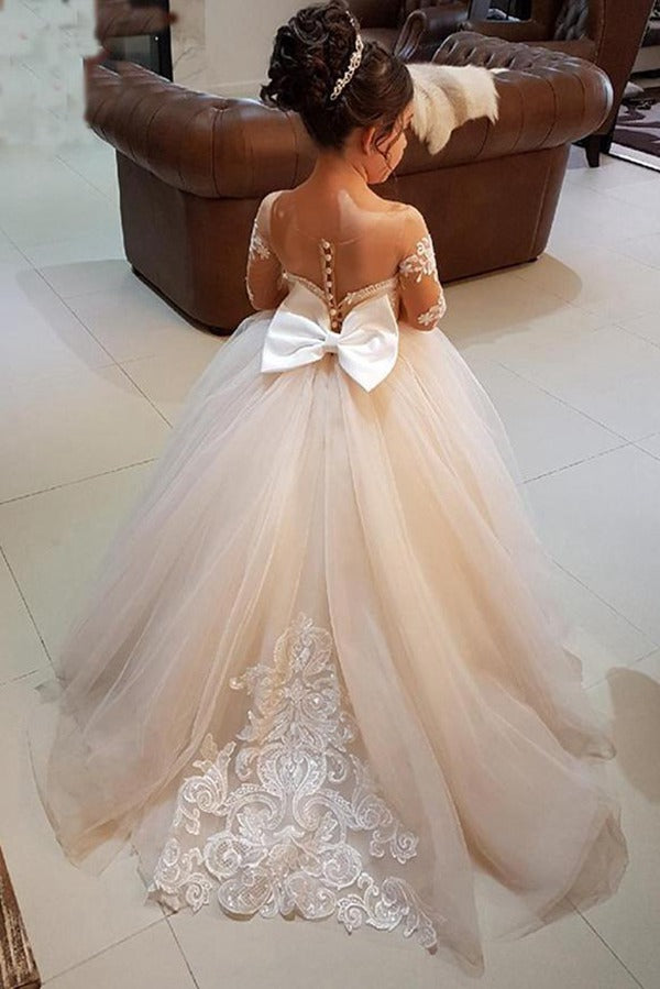 Long Sleeve Lace Flower Girl Dress with Bow GACH003 Long Sleeve Lace Flower Girl Dress with Bow GACH003
