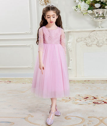 Pink Half Sleeve Kids Evening Dress GACH023
