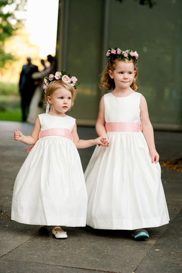 White Satin Flower Girl Dress GACH269