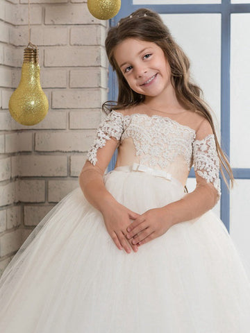 Half Sleeve Kids Party Gown GCH0103