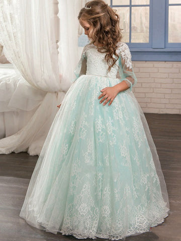 Light Green Half Sleeve Kiddie Party Dress GCH0138