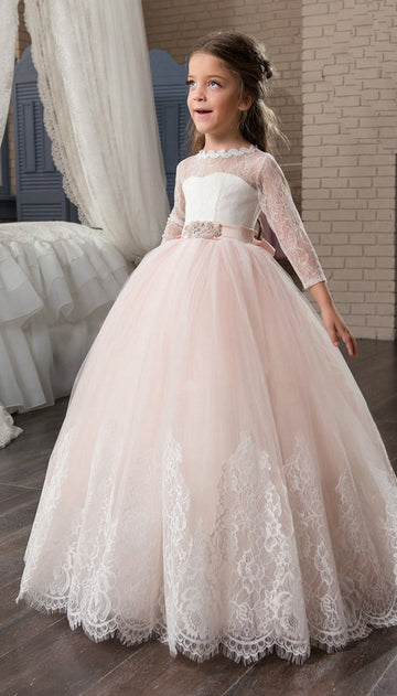 Girls Lace Long Sleeve Party Gown GCHK002