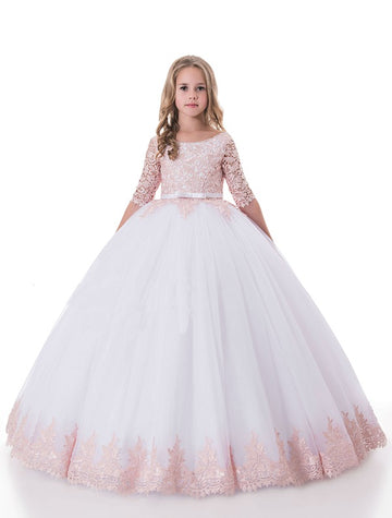 Half Sleeve Girls Pink Party Gown Age 6-14 GCHK010