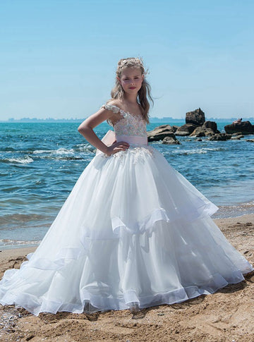 Light Blue Girls Beach Party Gown GCHK020