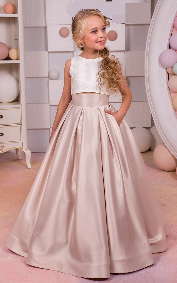 Satin Long Sleeve Girls Two Piece Party Dress GCHK175 Satin Long Sleeve Girls Two Piece Party Dress GCHK175
