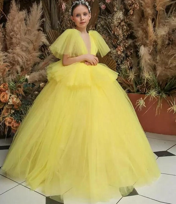 yellow pageant dress Girl Yellow Princess Pageant Gown GCHK200
