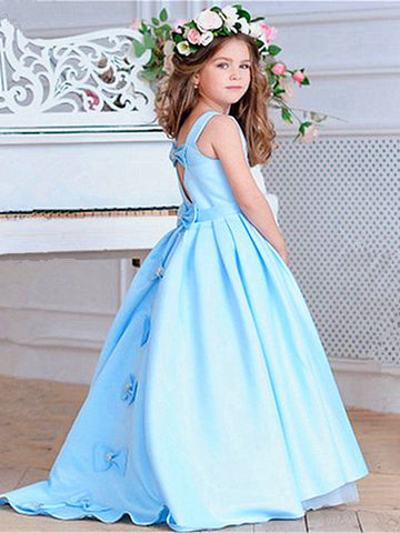 Girl Satin Light Blue Party Dress Age 2-8 GCH0460