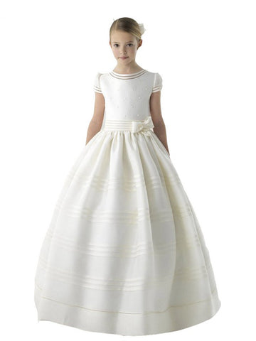 Kids Short Sleeve White First Communion Gown GFGD497