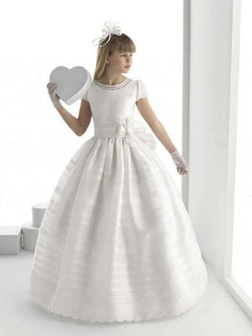 Short Sleeve Girls White First Communion Gown GFGD501