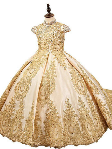 Gold Beading Girls Party Gown GFGD516