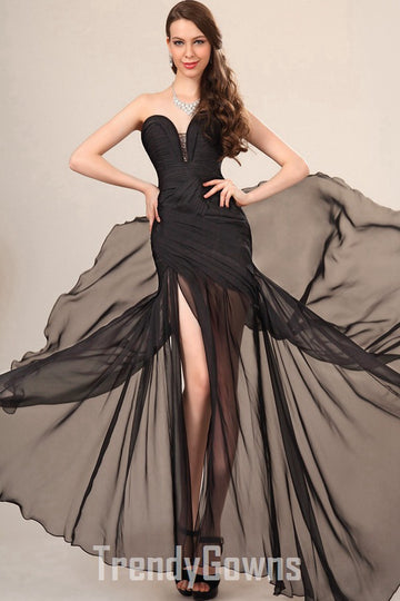Trendy Black Sweetheart Chiffon Mermaid Evening Gown JT1312