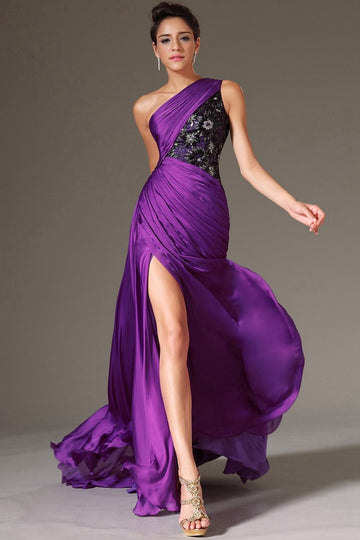 Trendy Purple One Shoulder Slit Mermaid Evening Gown JT1322