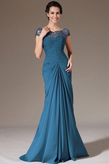 Vintage Steel Blue Half Sleeve Mermaid Evening Gown for Mother and Ladies JT1334
