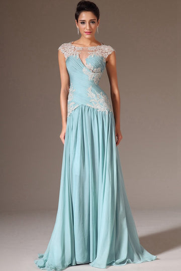 Trendy Blue Lace Appliques A-line Evening Gown JT1400