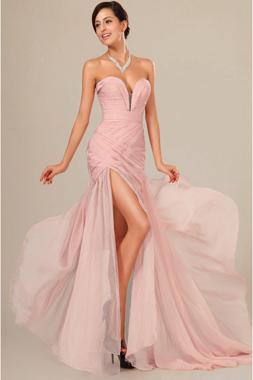 Trendy Pink Chiffon Side Slit Mermaid Evening Gown JT1413