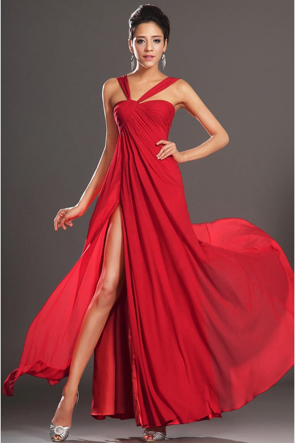 Trendy Red Chiffon Side Slit A-line Evening Gown JT1414 Trendy Red Chiffon Side Slit A-line Evening Gown JT1414