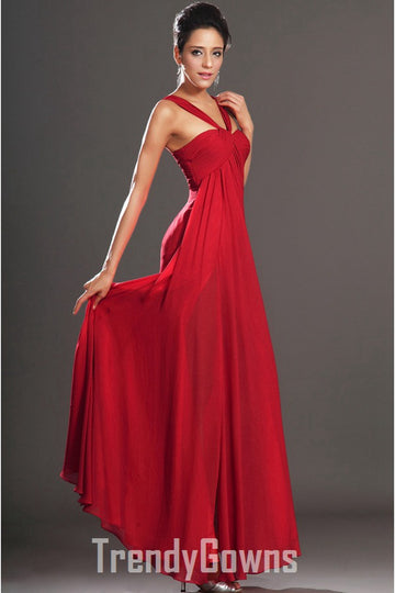 Trendy Red Chiffon Side Slit A-line Evening Gown JT1414