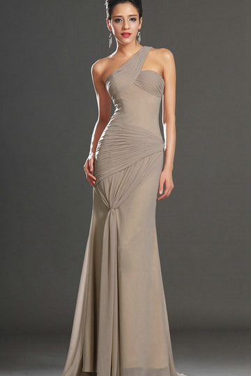 Trendy Gray One Shoulder Chiffon Mermaid Evening Gown JT1441