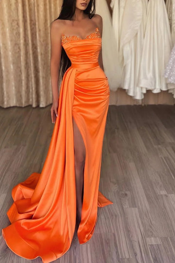 Trendy Orange Off-The-Shoulder Split Sheath Prom Dress JTE636