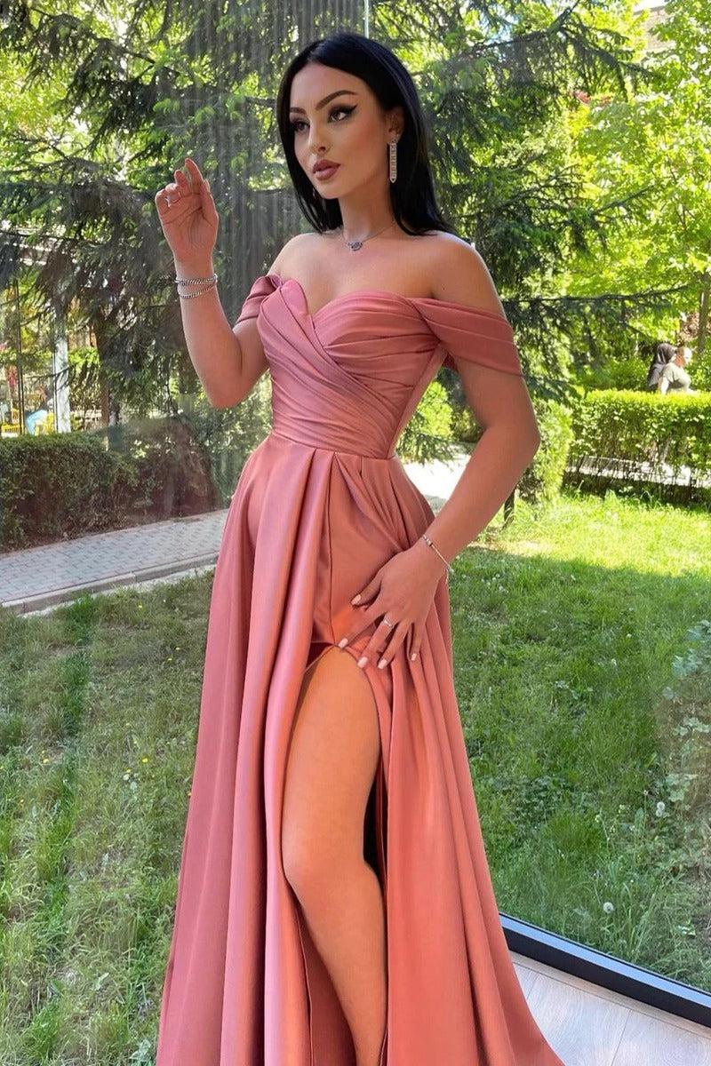 Trendy A-line Pink Off-the-shoulder Sweetheart Prom Gown JTE692 with S Trendy A-line Pink Off-the-shoulder Sweetheart Prom Gown JTE692 with S