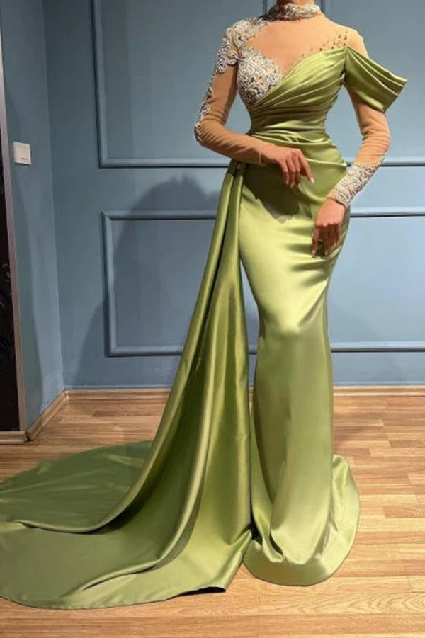 Trendy Sage Green Long Sleeve Mermaid Prom Gown JTE722 Trendy Sage Green Long Sleeve Mermaid Prom Gown JTE722