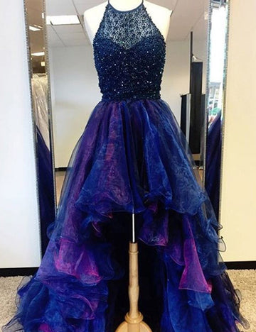 Trendy Blue and Pink Junior High Low A-line Prom Gown JTE731