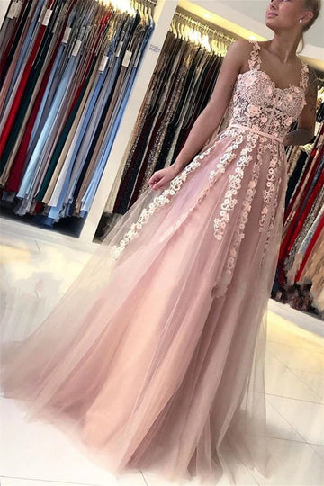 Trendy Pink Lace Applique A-line Prom Gown JTE788