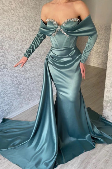 Trendy Off-the-shoulder Long Sleeves Mermaid Prom Gown JTE805