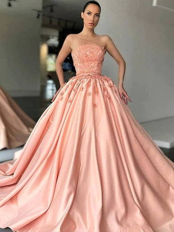 Trendy Pink Applique Ball Gown Prom Gown JTE828