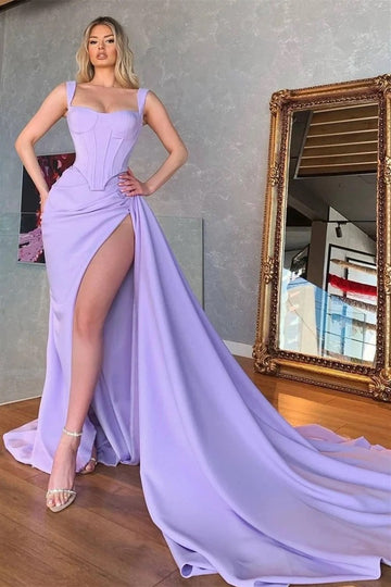 Trendy Purple Lilac Plus Straps Slit Mermaid Evening Gown JTE845