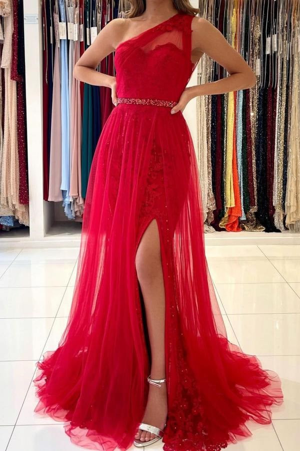 Trendy Dusty Red One Shoulder Slit A-line Evening Gown JTE896 Trendy Dusty Red One Shoulder Slit A-line Evening Gown JTE896