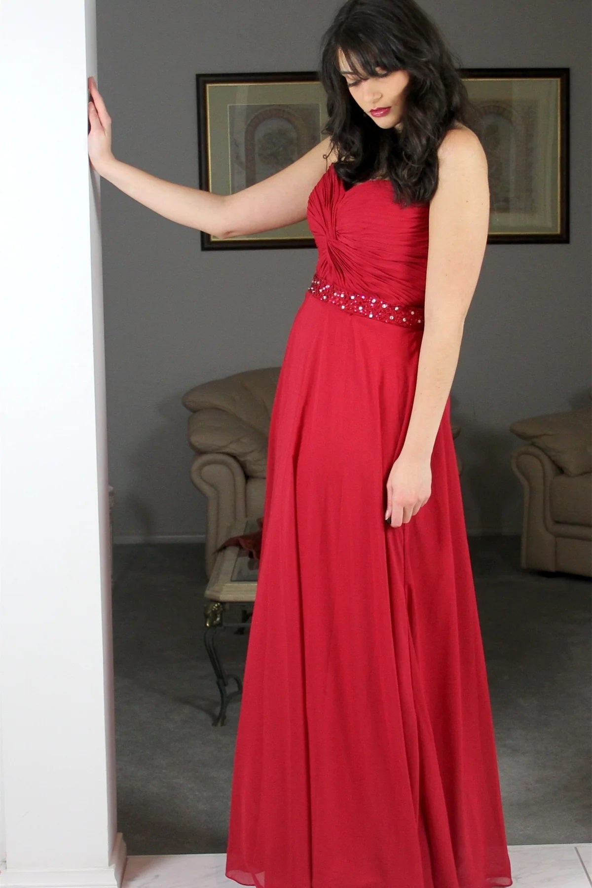 Trendy Red Plus Size Sweetheart Junior Chiffon A-line Prom Gown JTE915 Trendy Red Plus Size Sweetheart Junior Chiffon A-line Prom Gown JTE915
