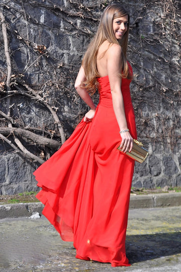Trendy Red Sweetheart Junior Chiffon Slit A-line Prom Gown JTE917
