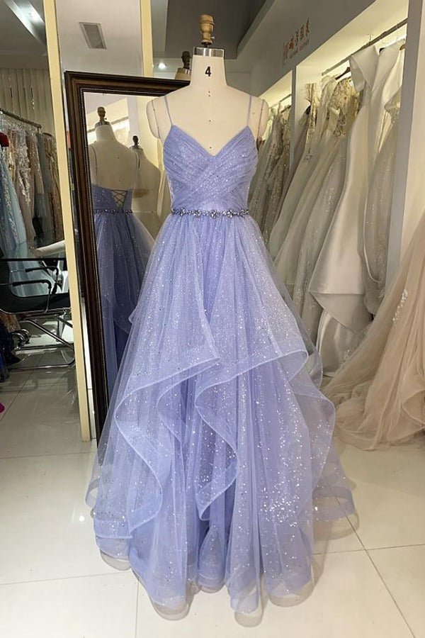 Trendy Straps V-neck Ruffles Junior Purple Princess Prom Gown JTR010 Trendy Straps V-neck Ruffles Junior Purple Princess Prom Gown JTR010