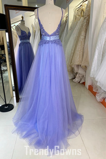Trendy Purple Lavender Junior Spaghetti-Straps A-line Prom Gown JTR026