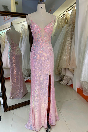 Trendy Pink Spaghetti-Straps Sheath Prom Gown JTR029