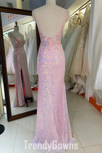 Trendy Pink Spaghetti-Straps Sheath Prom Gown JTR029