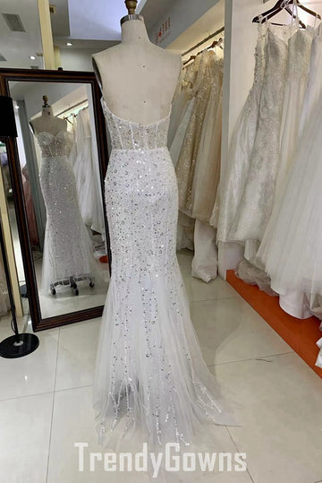 Trendy White Sweetheart Junior Strapless Mermaid Prom Gown JTR033