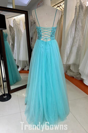 Trendy Turquoise Straps Junior A-line Prom Gown JTR036