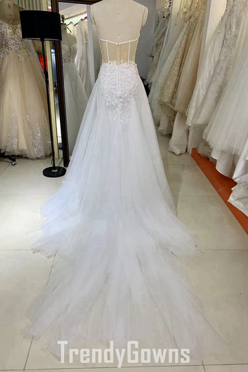 Trendy White Lace Sweetheart Tulle Junior A-line Prom Gown JTR043