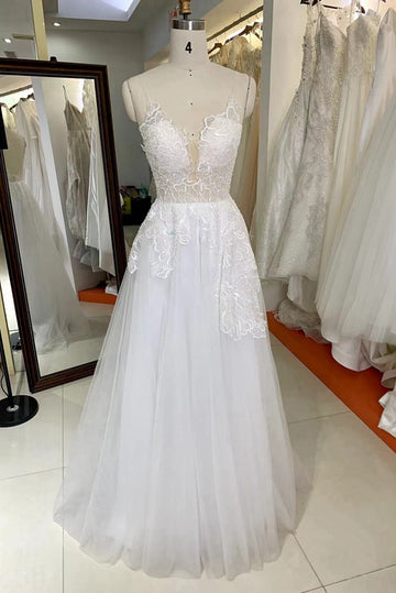 Trendy White Lace Tulle Straps Junior A-line Prom Gown JTR044