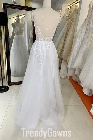 Trendy White Lace Tulle Straps Junior A-line Prom Gown JTR044