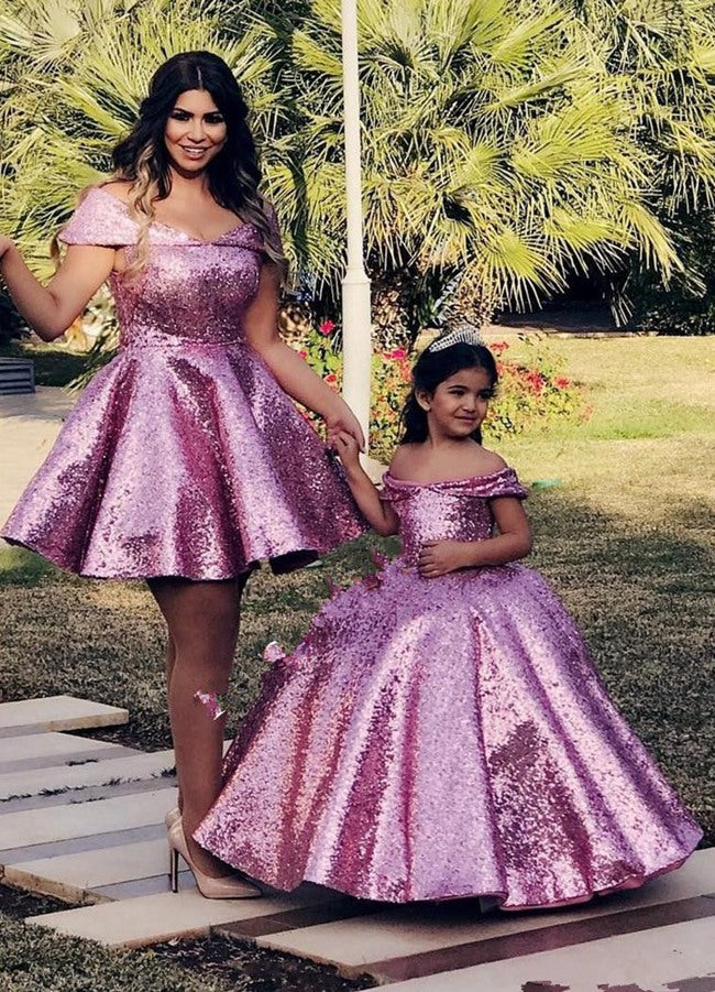 Purple Sequin Mother Daughter Matching Formal Dress MGD012 Purple Sequin Mother Daughter Matching Formal Dress MGD012