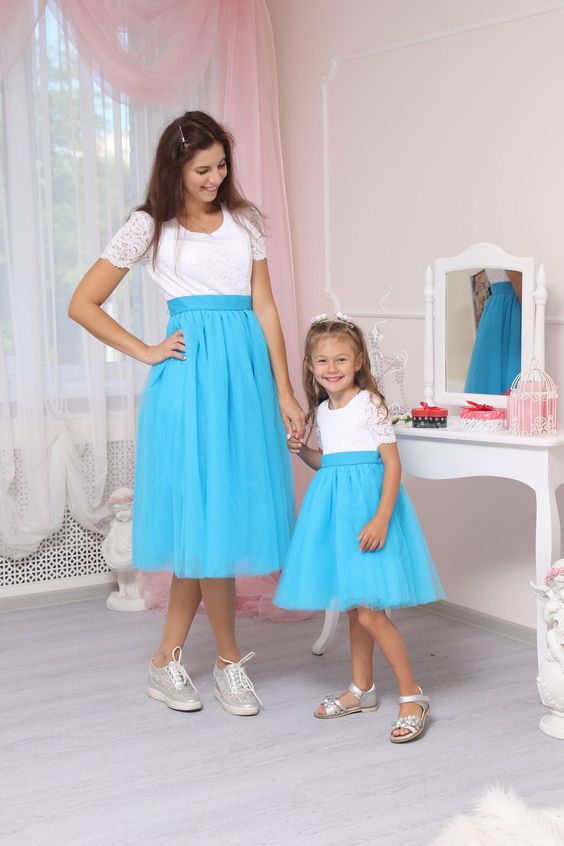 blue dress for baby girl Light Blue Mom Daughter Matching Formal Dress MGD108